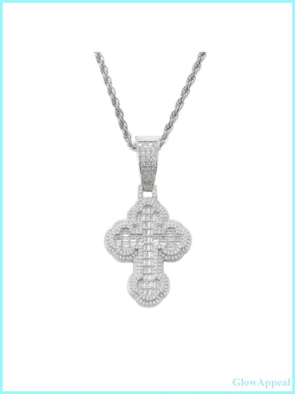 Gold Plated Cross Pendant Necklace Cubic Zirconia 20" Rope Chain Unisex Hip Hop